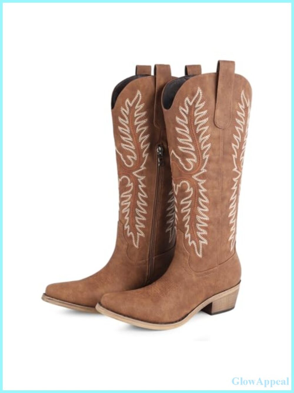 Western Cowgirl Boots Knee High Pointed Toe Chunky Heel Faux Leather